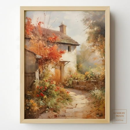 Autumn Cottage Decor  Cozy Cottagecore Print  Autumn Landscape  Rustic Country Wall Art  Vintage Fall Home Decor  Home Decor #2289  Stretched Canvas S