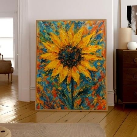 Sunflower Art Abstract  Vibrant Colorful Tachisme Wall Art  Modern Floral Home Decor #2564  Unframed Canvas Size 8x12