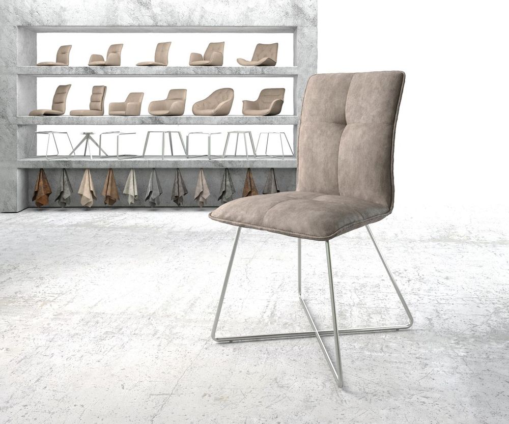 Stuhl Maddy-Flex X-Gestell Edelstahl Vintage Taupe