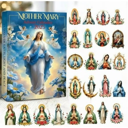 2026 Mary Advent Calendar - 24 Days of Faith  Light & Peace  Religious Themed Countdown for Christmas  Daily Surprises for Family  Durable Material  E