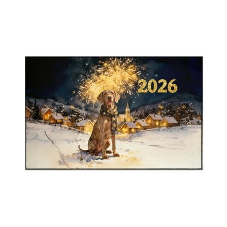 Weimaraner Happy New Year 2026 with Fireworks on New Year S Eve Indoor Rug Weim Gray Ghost Dog Lover Carpet Living Bed Room Sofa Home Decor - 12022