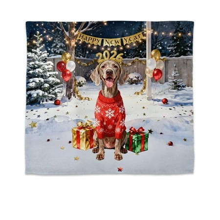 Happy New Year 2026 Weimaraner Holiday Balloons Party Snow Tapestry Weim Gray Ghost Dog Lover Wall Hanging Backdrop Home Decor - 13018