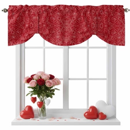 Valentine S Day Tie up Valance for Windows  Romantic Red Roses Flower Abstract Floral Texture Adjustable Rod Pocket Tie up Valance Curtains Window Tre