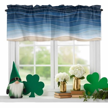 Ocean Waves Valances for Windows  Abstract Spray Beach Rod Pocket Valance Short Window Treatments Curtains for Kitchen Bathroom Bedroom Decor  60 X 14