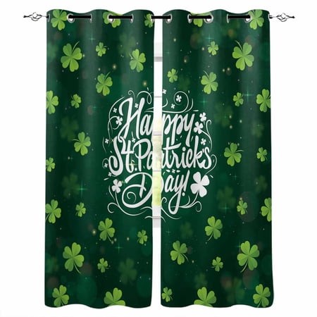 St. Patrick S Day Blackout Curtains for Bedroom/Living Room  Thermal Insulated Kitchen Curtains  Spring Shamrock Plant Green Grommet Darkening Window 