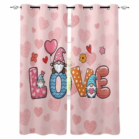 Valentine S Day Blackout Curtains for Bedroom/Living Room  Thermal Insulated Kitchen Curtains  Colorful Love Gnomes Modern Romantic Grommet Darkening 