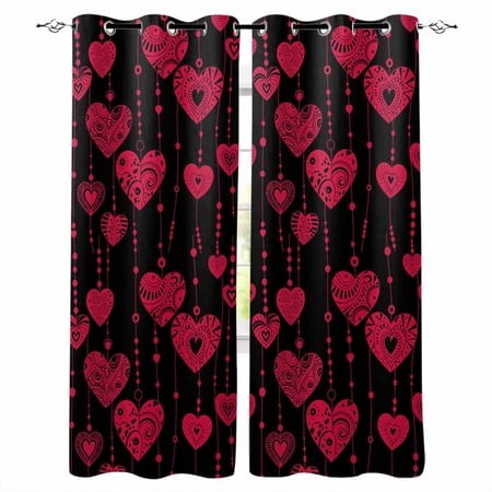 Valentine S Day Blackout Curtains for Bedroom/Living Room  Thermal Insulated Kitchen Curtains  Red Heart Love Rustic Retro Black Grommet Darkening Win