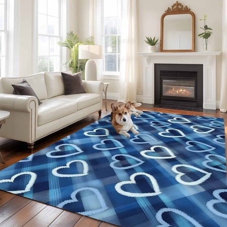 6 X9  Area Rugs  Valentine S Day Indoor Outdoor Area Rug for Living Room Bedroom  Love Heart Blue Cowboy Buffalo Plaid Washable Bathroom Rugs Kitchen 