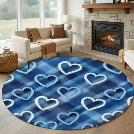 Round Rugs 6 Ft  Valentine S Day Non Slip Area Rugs for Kitchen Bedroom Entryway  Love Heart Blue Cowboy Buffalo Plaid Washable Carpet Runner Rug Floo