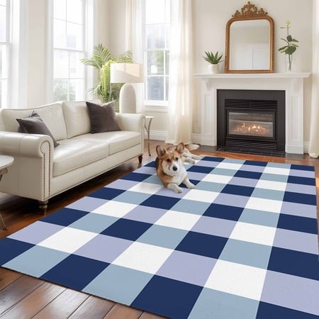 6 X9  Area Rugs  Navy Blue Plaid Indoor Outdoor Area Rug for Living Room Bedroom  Spring Farmhouse Buffalo Checkered Washable Bathroom Rugs Kitchen Fl