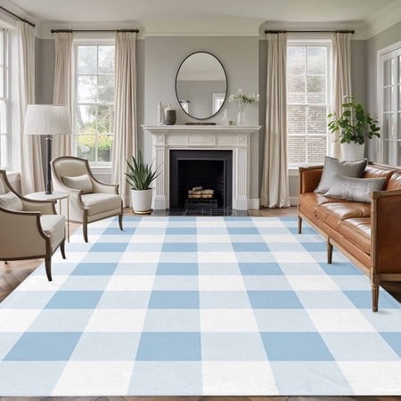 Large Area Rug 6 X9   Blue Checkered Non-slip Runner Carpet for Living Room/Bedroom/Office  Blue White Buffalo Plaid Washable Outdoor Indoor Rectangle