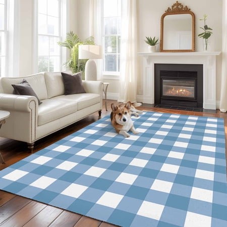 6 X9  Area Rugs  Blue White Plaid Indoor Outdoor Area Rug for Living Room Bedroom  Gradient Geometric Buffalo Checkered Washable Bathroom Rugs Kitchen