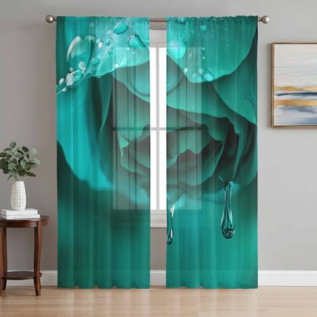 Sheer Curtains 72 Inches Long 2 Panels Set for Bedroom  Green Rose Semi Sheer Curtains for Windows  Elegance Fantasy Flowers Romantic Voile Window Tre