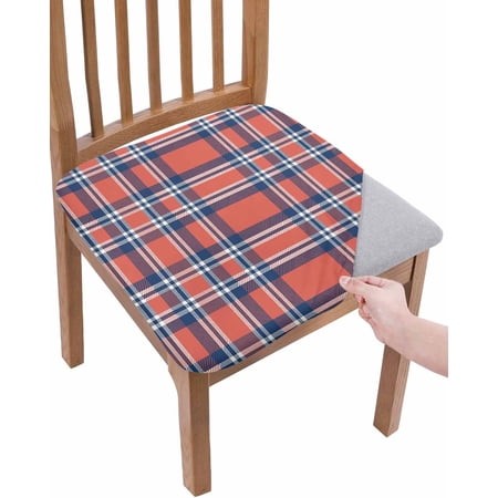 Orange Blue Chair Seat Covers for Dining Room Stretch Chair Seat Covers Set of 6  British Style Buffalo Plaid Lattice Chair Seat Protector Cushion Sli