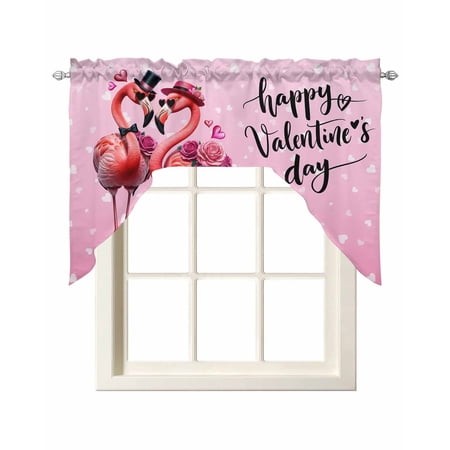 Valentine S Day Swag Valances for Windows  Small Curtains Drapes  Flamingos Roses Love Romance Ombre Pink Kitchen Window Curtains Over Sink Window Tre