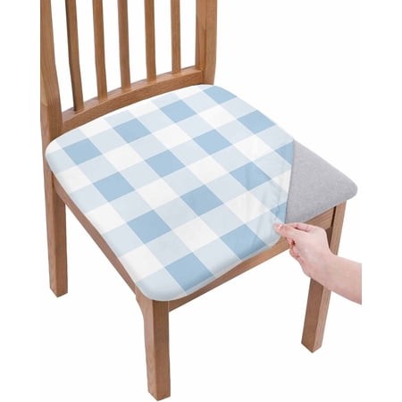 Blue Checkered Chair Seat Covers for Dining Room Stretch Chair Seat Covers Set of 6  Blue White Buffalo Plaid Chair Seat Protector Cushion Slipcovers 