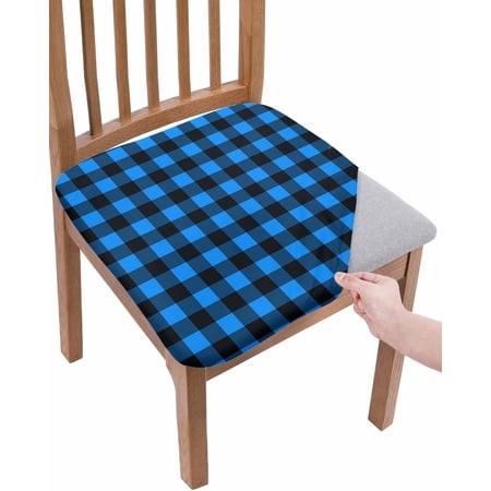 Black Blue Plaid Chair Seat Covers for Dining Room Stretch Chair Seat Covers Set of 6  Country Buffalo Checked Gingham Chair Seat Protector Cushion Sl