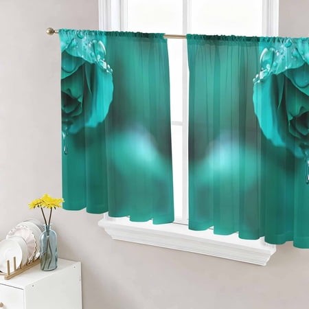 Sheer Curtains 54 Inch Length 2 Panels Set for Kitchen  Green Rose Semi Sheer Curtains for Windows  Elegance Fantasy Flowers Romantic Voile Window Tre
