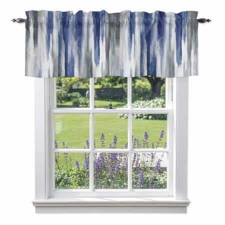 Abstract Navy Blue Kitchen Curtain Valances for Windows Farmhouse Short Curtains  Vintage Grey Street Painting Art Rod Pocket Valance Curtain for Bedr