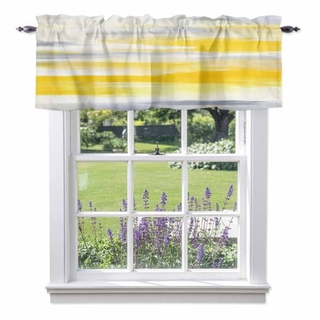 Yellow Grey Kitchen Curtain Valances for Windows Farmhouse Short Curtains  Vintage Farmhouse Abstract Oil Painting Rod Pocket Valance Curtain for Bedr