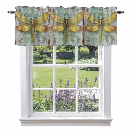Ombre Dragonfly Kitchen Curtain Valances for Windows Farmhouse Short Curtains  Vintage Abstract Oil Painting Rod Pocket Valance Curtain for Bedroom Ca