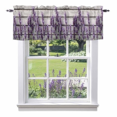 Spring Lavender Floral Kitchen Curtain Valances for Windows Farmhouse Short Curtains  Botanical Flower Vintage Wood Grain Rod Pocket Valance Curtain f