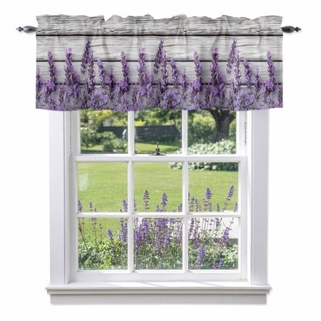 Spring Lavender Kitchen Curtain Valances for Windows Farmhouse Short Curtains  Botanical Purple Floral Vintage Wood Grain Rod Pocket Valance Curtain f