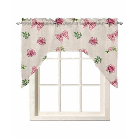 Valentine S Day Swag Valances for Windows  Small Curtains Drapes  Spring Roses Romantic Pink Bows Vintage Kitchen Window Curtains Over Sink Window Tre