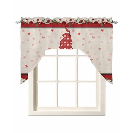Valentine S Day Swag Valances for Windows  Small Curtains Drapes  Romantic Roses Love Heart Gnomes Rustic Kitchen Window Curtains Over Sink Window Tre