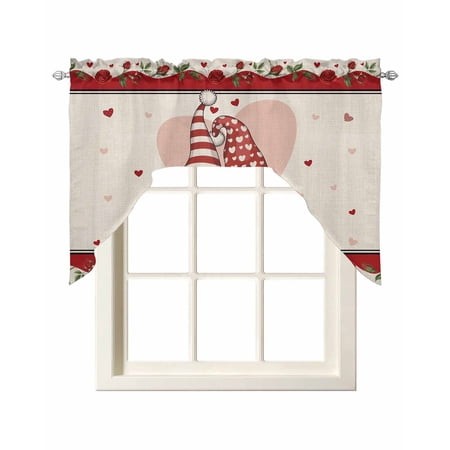 Valentine S Day Swag Valances for Windows  Small Curtains Drapes  Rustic Vintage Gnomes Love Rose Flowers Kitchen Window Curtains Over Sink Window Tre