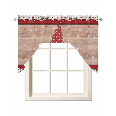 Valentine S Day Swag Valances for Windows  Small Curtains Drapes  Romantic Roses Love Heart Gnomes Wooden Kitchen Window Curtains Over Sink Window Tre