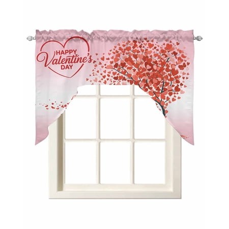 Pink Valentine S Day Swag Valances for Windows  Small Curtains Drapes  Red Truck Love Tree Roses Balloons Kitchen Window Curtains Over Sink Window Tre