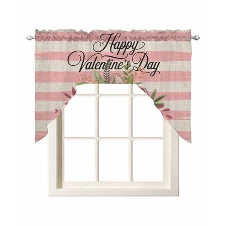 Valentine S Day Swag Valances for Windows  Small Curtains Drapes  Pink Roses Flowers Stripes Rustic Beige Kitchen Window Curtains Over Sink Window Tre