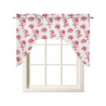 Red Roses Swag Valances for Windows  Small Curtains Drapes  Valentine S Day Flowers Floral Simple Vintage Kitchen Window Curtains Over Sink Window Tre