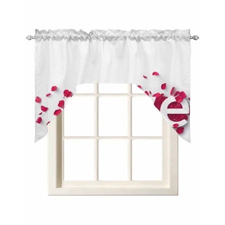 Valentines Day Swag Valances for Windows  Small Curtains Drapes  Red Rose Petals Love Romantic Watercolor Kitchen Window Curtains Over Sink Window Tre