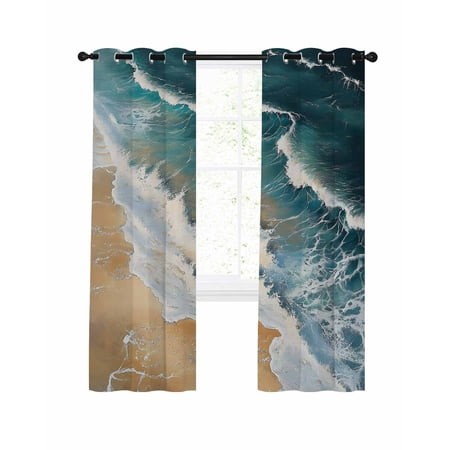 Blue Ocean Blackout Curtains for Bedroom Living Room  Wave Texture Beach Abstract Modern Art 72 in Long Thermal Insulated Room Darkening Drapes Gromme