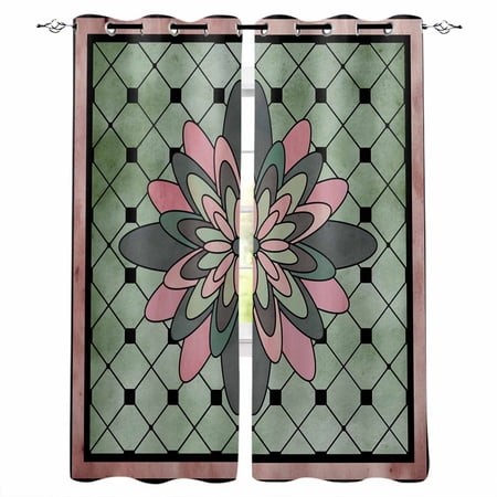 Farmhouse Flowers Blackout Curtains 90 Inches Long  Ethnic Retro Abstract Pattern Lattice Thermal Insulated Black Out Curtains  Darkening Window Curta