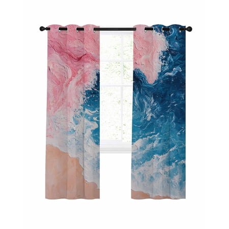Pink Blue Blackout Curtains for Bedroom Living Room  Gradient Wave Abstract Ocean Beach Coastal 45 in Long Thermal Insulated Room Darkening Drapes Gro
