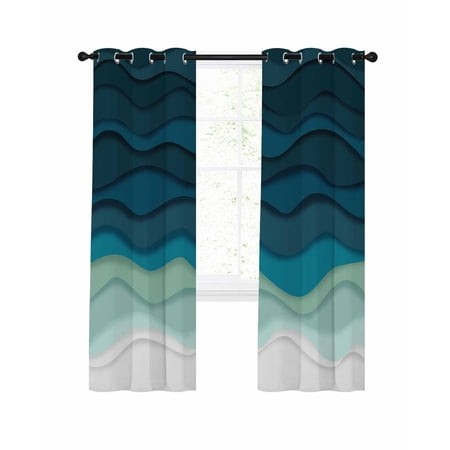 Abstract Blackout Curtains for Bedroom Living Room  Water Duck Green Gradient Ocean Waves 84 in Long Thermal Insulated Room Darkening Drapes Grommet W