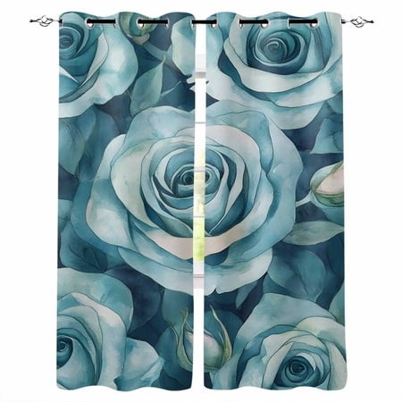 Tel Blue Roses Blackout Curtains for Bedroom/Living Room  Thermal Insulated Kitchen Curtains  Spring Watercolor Botanical Grommet Darkening Window Tre