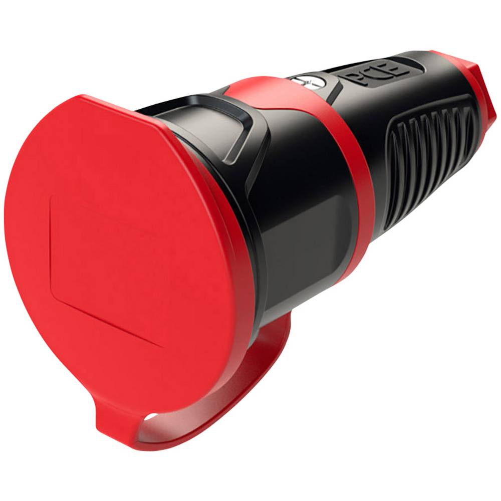 PCE 2521-sr Mains Socket Solid Rubber IP54 250V Black/Red