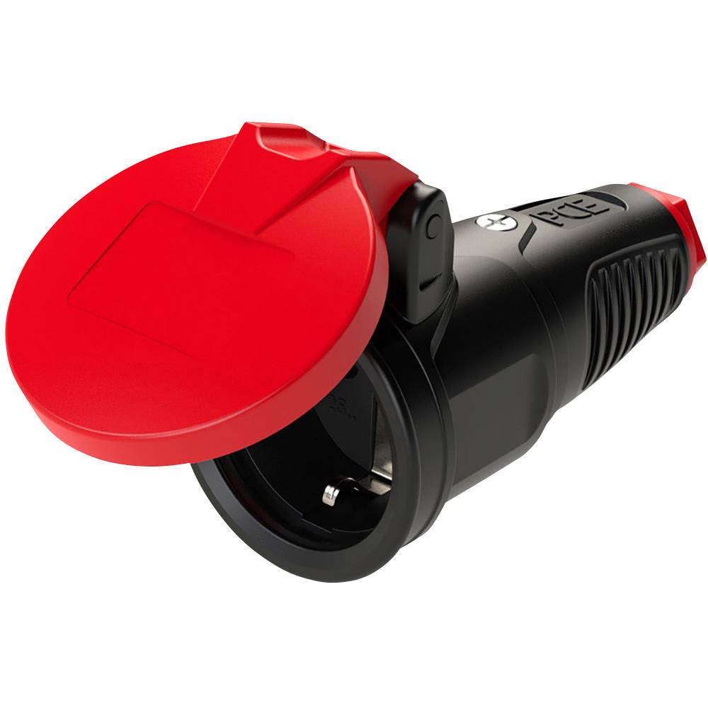 PCE PCE 2522-sr Safety Mains Socket Solid Rubber IP54 Black/Red