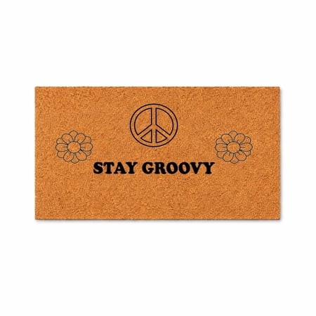 Stay Groovy  Peace Sign and Flower Design Doormat - Brown Coir PVC Outdoor Doormat (16x24 Inches) 4081