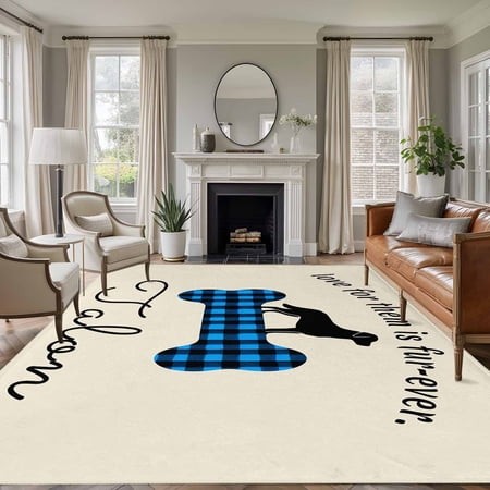 Blue Black Buffalo Checkered Area Rugs 6 X9   Washable Small Throw Rugs for Kitchen Dining Room  Bones Cute Dogs Pets Indoor Outdoor Rug Non-Slip Low 