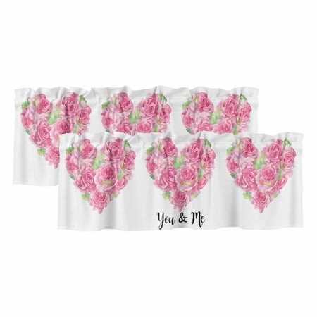 2 Pack Valances for Window  Valentine S Day Short Curtains for Kitchen Bedroom Living Room  Pink Roses Love Heart Romantic Rod Pocket Small Window Tre