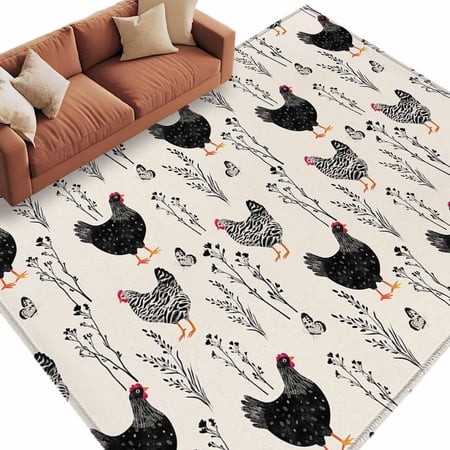 Rooster Farmhouse Beige Area Rugs Collection 5 X8   Farm Animals Simple Art Modern Non Slip Indoor Rectangle Throw Runner Rug Floor Mat Carpet for Liv