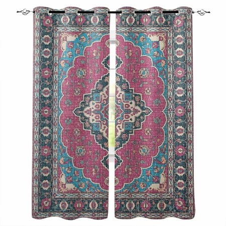 Boho Southwest Kitchen Curtains Rose Red Country Chic Aztec Abstract Cafe Short Curtains for Bathroom Blackout Window Curtain Grommet Small Window Tre