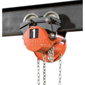 CM Cyclone Hand Chain Hoist on Low Headroom Geared Trolley, 3 Ton, 15 Ft. Lift