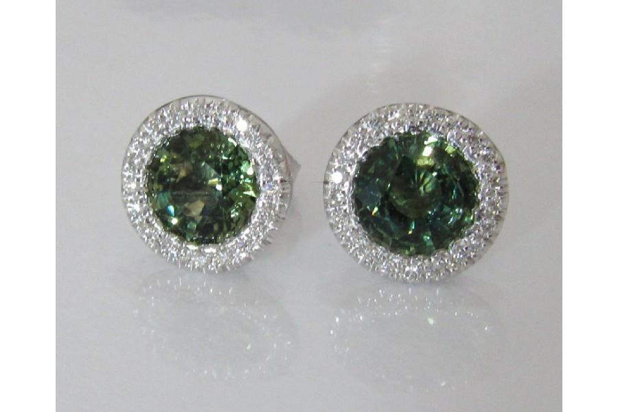 Harry Chad Enterprises 42383 2.6 Carat Round Cut Green Sapphire & Diamond Stud Earring