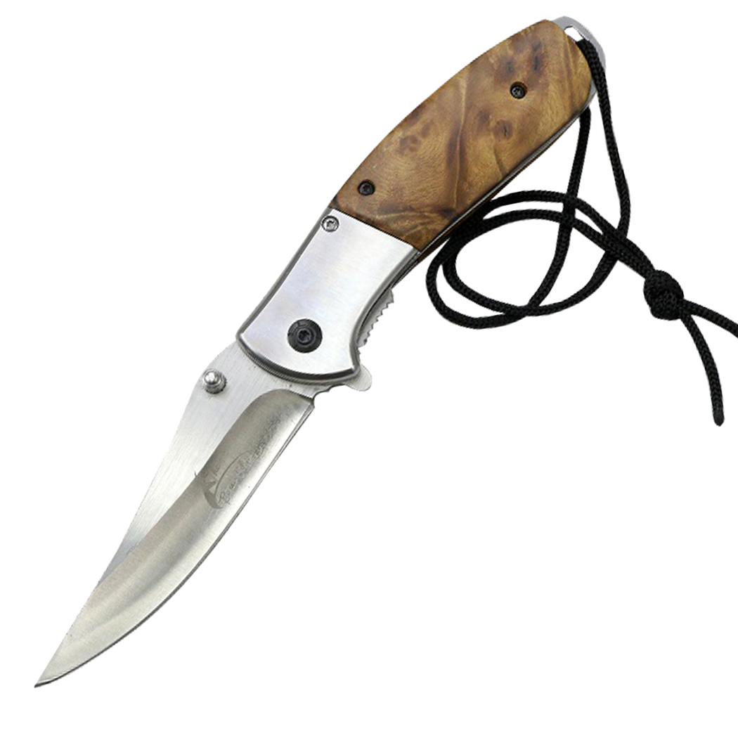 9980 8 in. the Bone Edge Steel Blade Spring Assisted Folding Knife with Wooden Light Shade Handle